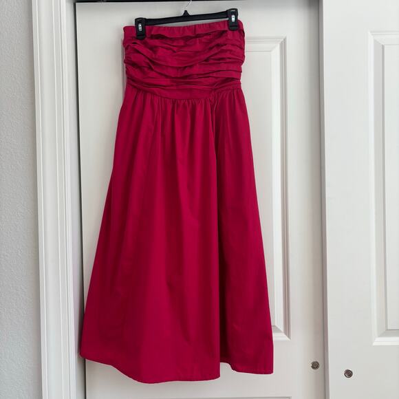 Abercrombie & Fitch Emerson Ruched Strapless Midi Dress Cocktail Wedding Guest M - Picture 3 of 12